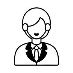 Business professional wearing a headset in black and white simple line illustration