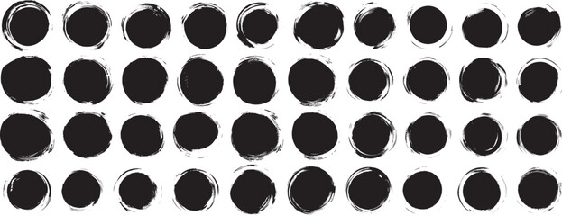 Grunge Circles Vector Set, Black Ink Brush Strokes Isolated on White Background