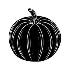 Black and white illustration of a plump pumpkin ideal for autumn and thanksgiving designs