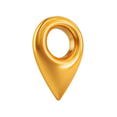 3d render of gold location pin icon with transparent background