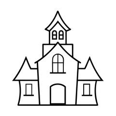 Outline illustration of a spooky castle perfect for halloween decorations and design