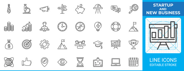 Startup new business line icon pack