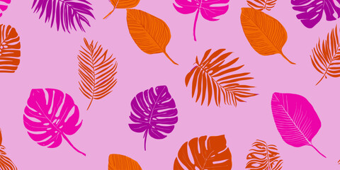 Vibrant Neon Tropical Leaf Seamless Pattern