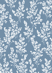 Seamless Floral Pattern Dusty Blue Botanical Illustration