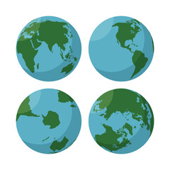 Set of planet earth globe in a flat design style. Vector illustration  on white background.