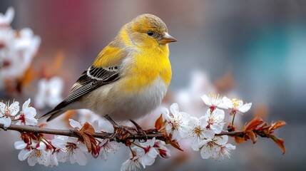 Bright Goldfinch Perched Among Blossoms