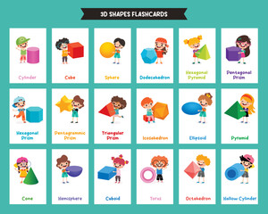  Flashcards With Children Holding 3d Shapes