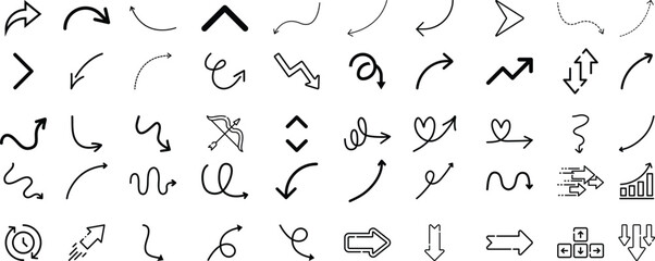 Hand drawn arrow icons set black white vector illustration