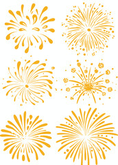 Hand-Drawn Doodle Fireworks A Set of Six Golden Explosions for Design Projects