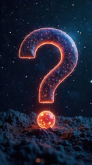 Three-dimensional glow-in-the-dark question mark on a dark background