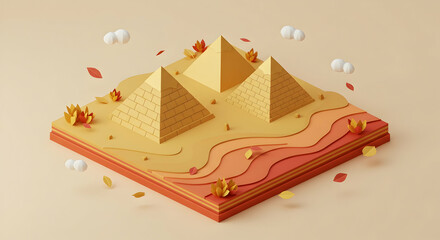 Stylized 3 d desert landscape with pyramids