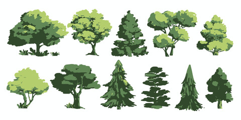 Collection of Diverse Green Trees  Illustrations for Nature Designs