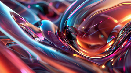 Abstract colorful swirls flow in a dynamic composition. The image features highlights in pink, orange, and blue, rendered with a smooth, glossy texture.