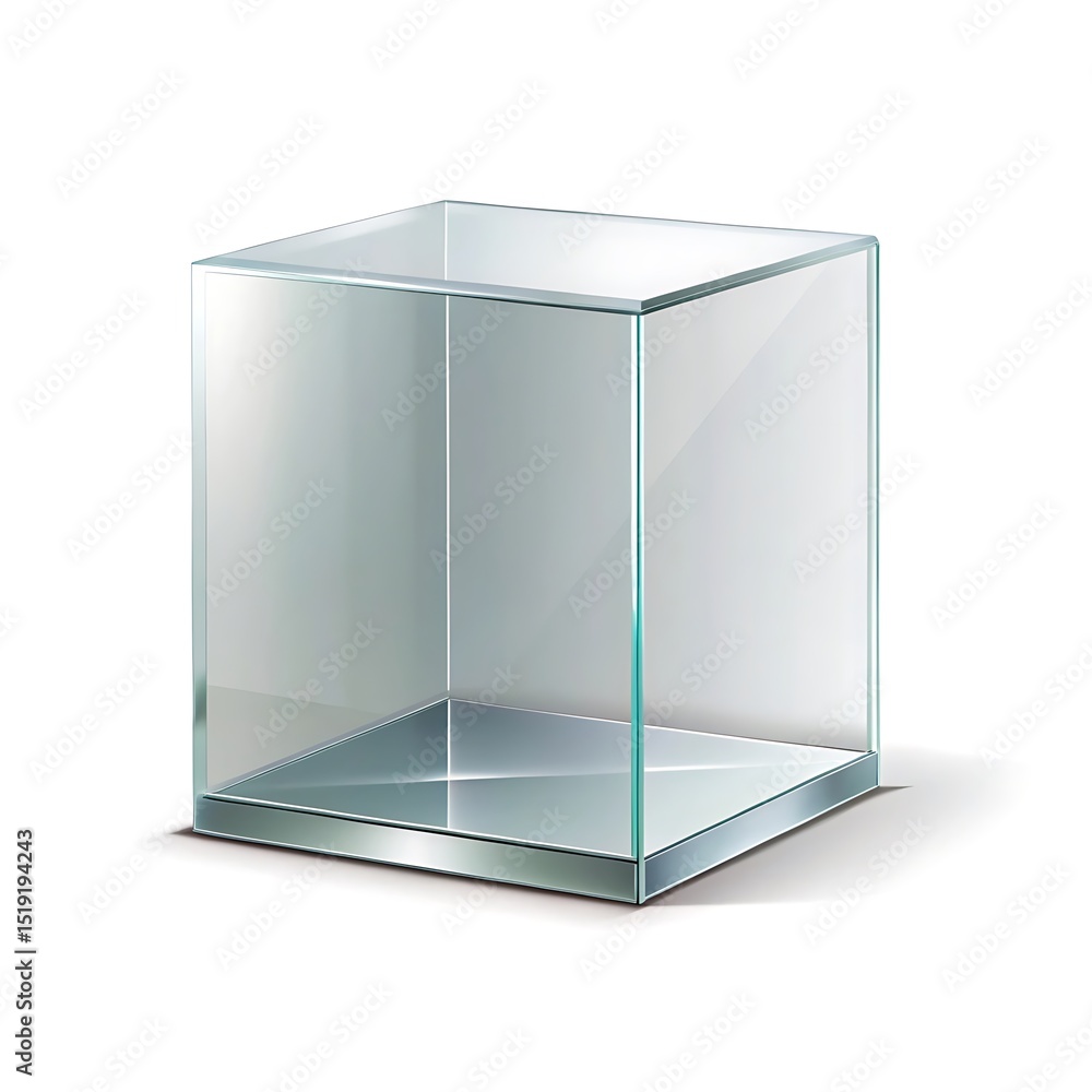 Poster empty clear glass cube isolated on white background is a modern minimalist design element