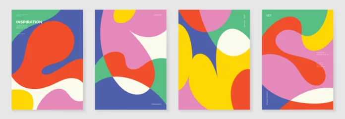 Keuken foto achterwand Pop Art Colorful pop poster background vector set. Minimalist cover template with geometric shape. Ideal design for social media, banner, summer season card.  © TWINS DESIGN STUDIO