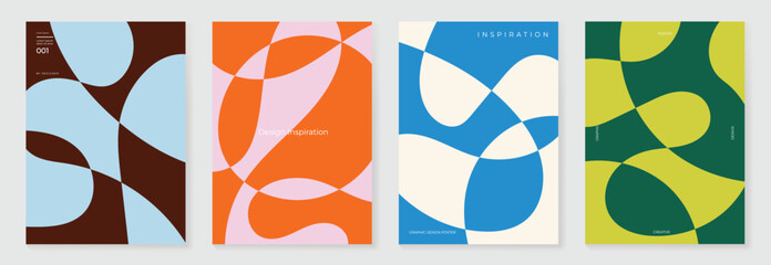 Plakat Colorful pop poster background vector set. Minimalist cover template with geometric shape. Ideal design for social media, banner, summer season card.