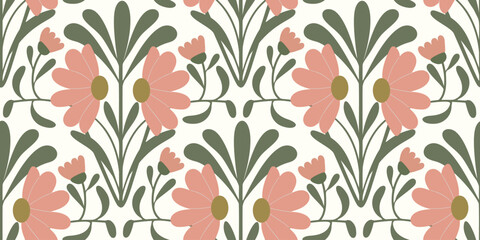 Abstract artistic Florals seamless pattern background vector. Colorful botanical wallpaper with flower, foliage. Design for prints, cover, fabric, packaging, wall art, home decor.