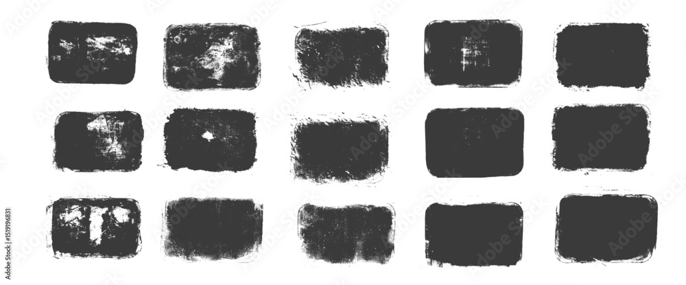 Poster rectangles callouts frames. ink grunge text boxes set. linocut rolled paint black tag. vector handma
