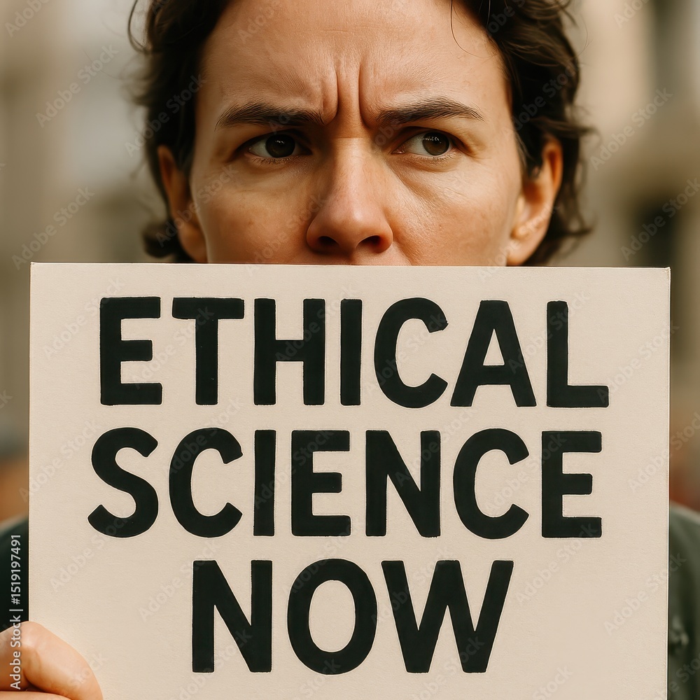 Poster protests calling for an end to genetic engineering practices in urban setting