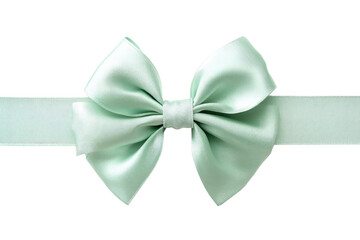 Naklejka premium A light green ribbon bow centered on a horizontal ribbon against a black background for decoration