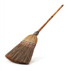 Vintage Straw Broom On White Background