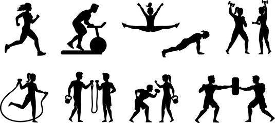 Fitness Silhouettes Diverse Workout Activities