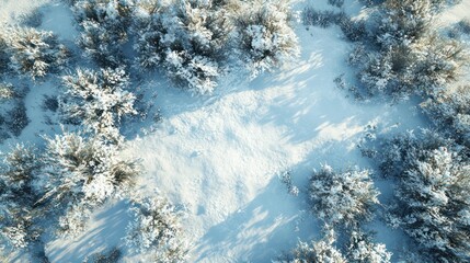 Aerial View of a Snow Covered Forest in Winter