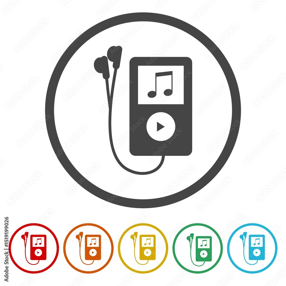 Poster mp3 player icon. set icons in color circle buttons