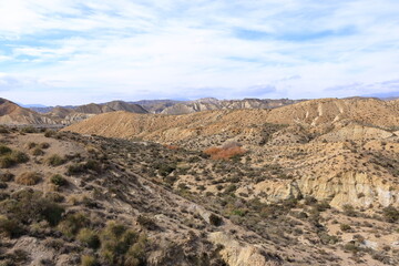 Tabernas desert landscape. Province Almeria, Andalusia Spain