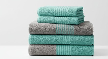 Soft, Striped Bath Towels: A Stack of Serene Gray and Teal Textiles