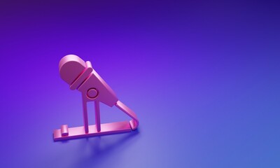 Pink Microphone icon isolated on purple-blue background. On air radio mic microphone. Speaker sign. Minimalism concept. 3D render illustration