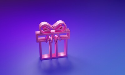 Pink Gift box icon isolated on purple-blue background. Minimalism concept. 3D render illustration