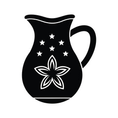 Black and White Pitcher with Stars and Flower