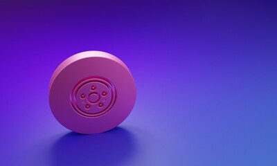 Pink Car brake disk icon isolated on purple-blue background. Minimalism concept. 3D render illustration
