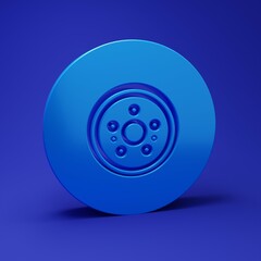 Blue Car brake disk icon isolated on blue background. Minimalism concept. 3D render illustration