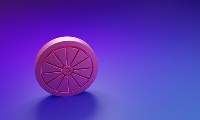 Pink Car wheel icon isolated on purple-blue background. Minimalism concept. 3D render illustration