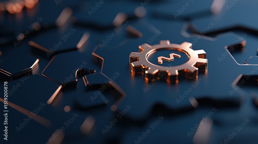 Poster efficiency ai driven automation process visualized with futuristic gear mechanics.