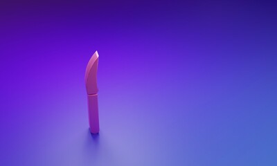 Pink Knife icon isolated on purple-blue background. Cutlery symbol. Minimalism concept. 3D render illustration