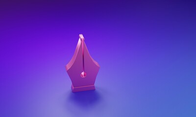 Fototapeta premium Pink Fountain pen nib icon isolated on purple-blue background. Pen tool sign. Minimalism concept. 3D render illustration