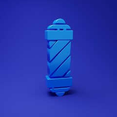 Blue Classic Barber shop pole icon isolated on blue background. Barbershop pole symbol. Minimalism concept. 3D render illustration