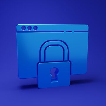 Blue Secure your site with HTTPS, SSL icon isolated on blue background. Internet communication protocol. Minimalism concept. 3D render illustration