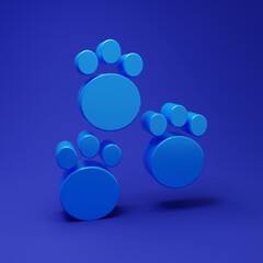 Blue Paw print icon isolated on blue background. Dog or cat paw print. Animal track. Minimalism concept. 3D render illustration