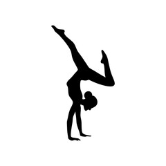 Silhouettes of people in action and fitness poses including jumping running dancing and yoga vector icon on white background