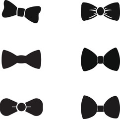 Six Black Bow Tie Silhouette or tie vector on white background