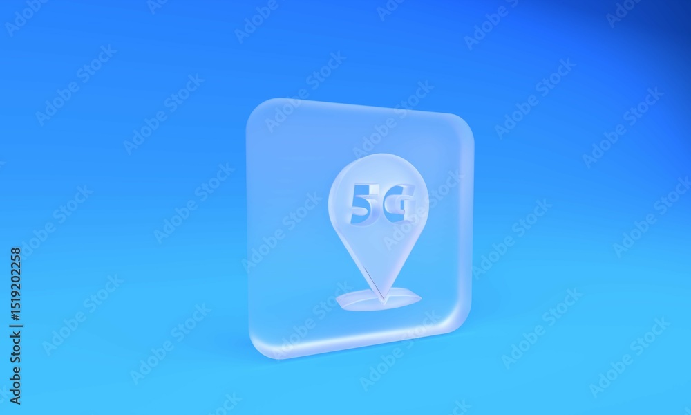 Poster frosted glass location 5g new wireless internet wifi connection icon on blue background. global netw