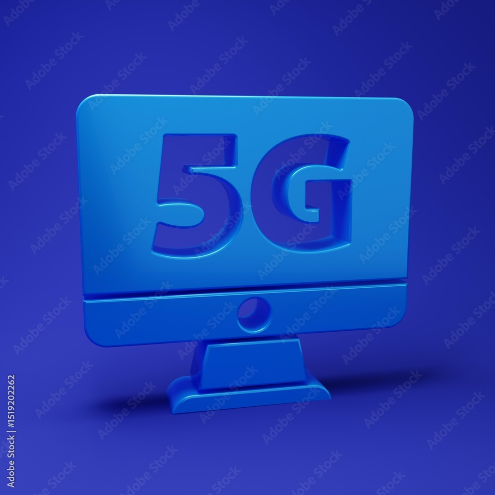 Aufkleber blue monitor with 5g new wireless internet wifi icon isolated on blue background. global network hig