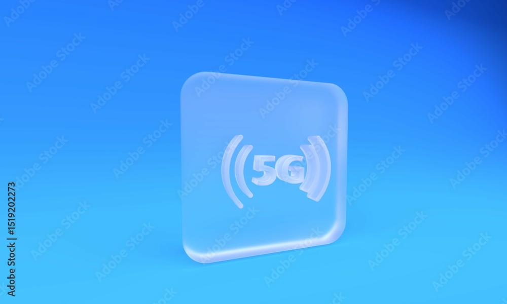 Poster frosted glass 5g new wireless internet wifi connection icon isolated on blue background. global netw