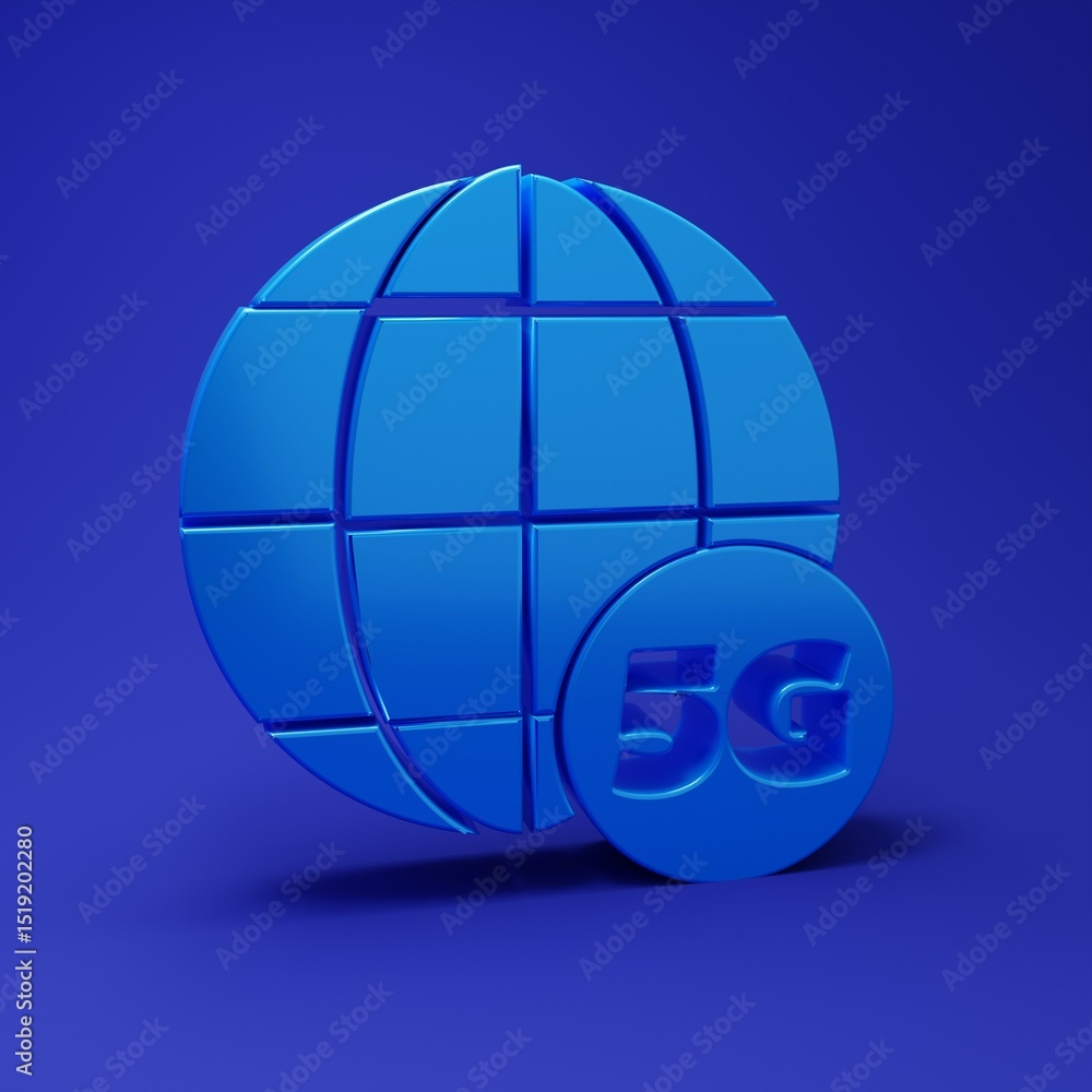 Poster blue 5g new wireless internet wifi connection icon isolated on blue background. global network high 