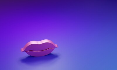 Pink Smiling lips icon isolated on purple-blue background. Smile symbol. Minimalism concept. 3D render illustration