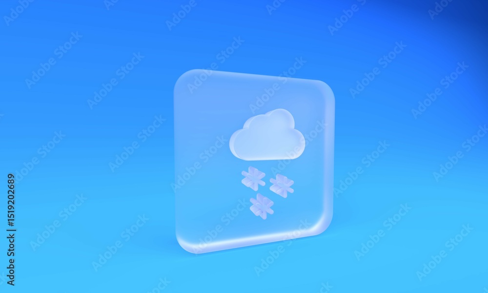 Fototapete frosted glass cloud with snow icon isolated on blue background. cloud with snowflakes. single weathe